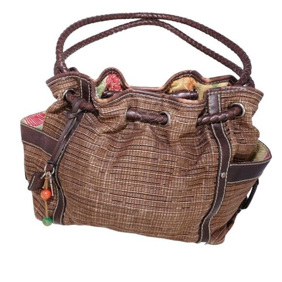 Fossil Brown HOBO Bag with Bead Keychains and Braided Leather Straps - Picture 1 of 7